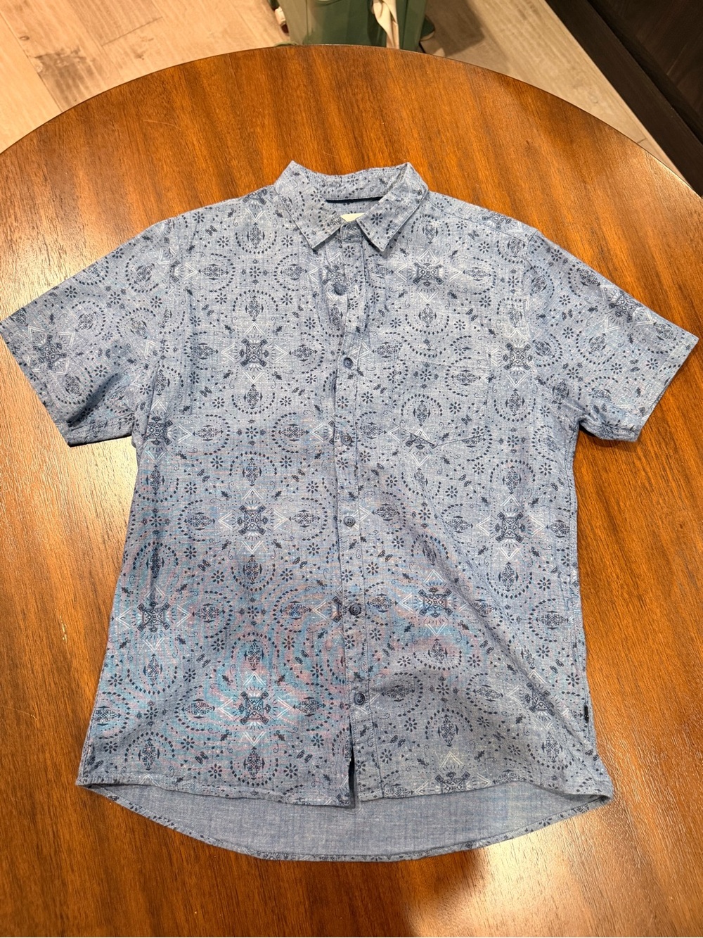Civil Society Men’s Blue Paisley Geometric Short Sleeve Button Up Shirt M